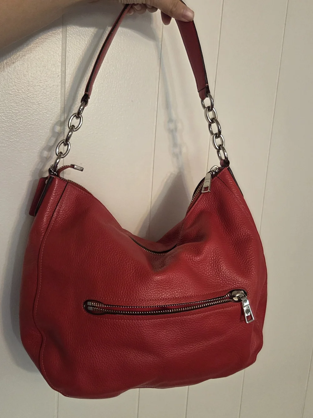 Coach Pebble Leather Elle Bright Red Hibo Shoulder Bag